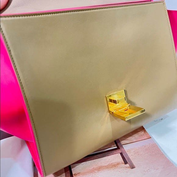 Celine Calfskin Small Trapeze Taupe Fuchsia Bag - Picture 6 of 7
